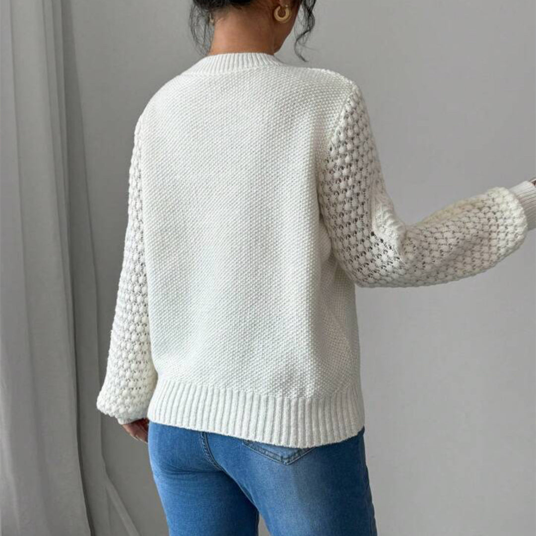 Damen Strukturiertes Grobstrick-Pullover mit Ajour-Ärmeln und geripptem Saum – Mavelle