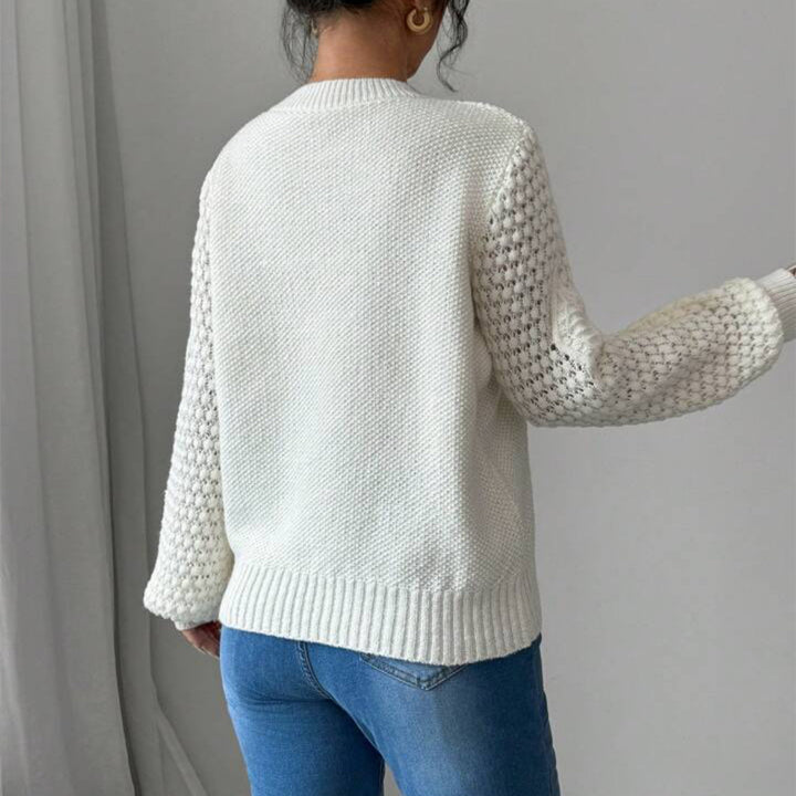 Damen Strukturiertes Grobstrick-Pullover mit Ajour-Ärmeln und geripptem Saum – Mavelle