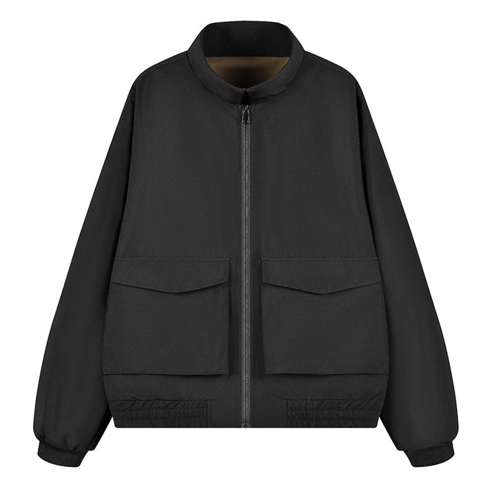 Herren Boxy Utility‑Bomberjacke mit großen Pattentaschen, Stehkragen & Reißverschluss Echoarchiv