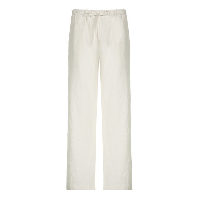 Damen Leichte Leinenhose mit weitem Bein, elastischem Bund und Tunnelzug Echo Archiv