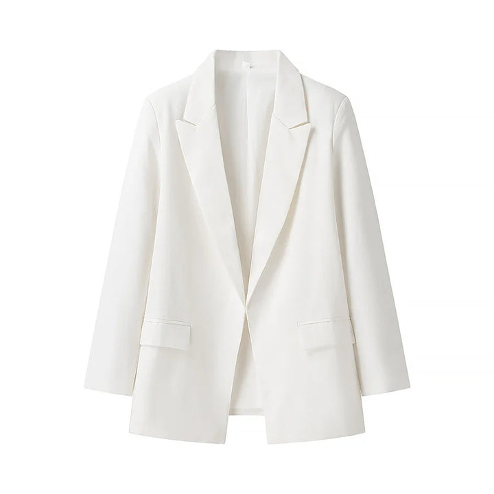 Damen unstrukturierter Longblazer mit fallendem Revers, leichter Stretchqualität und Pattentaschen – Célinea