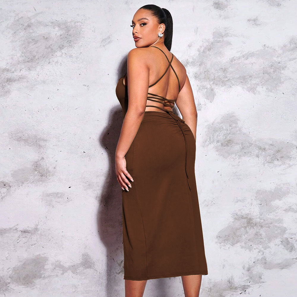 Damen schickes Maxikleid mit Spaghetti-Trägern und seitlichem Schlitz Echo Archiv