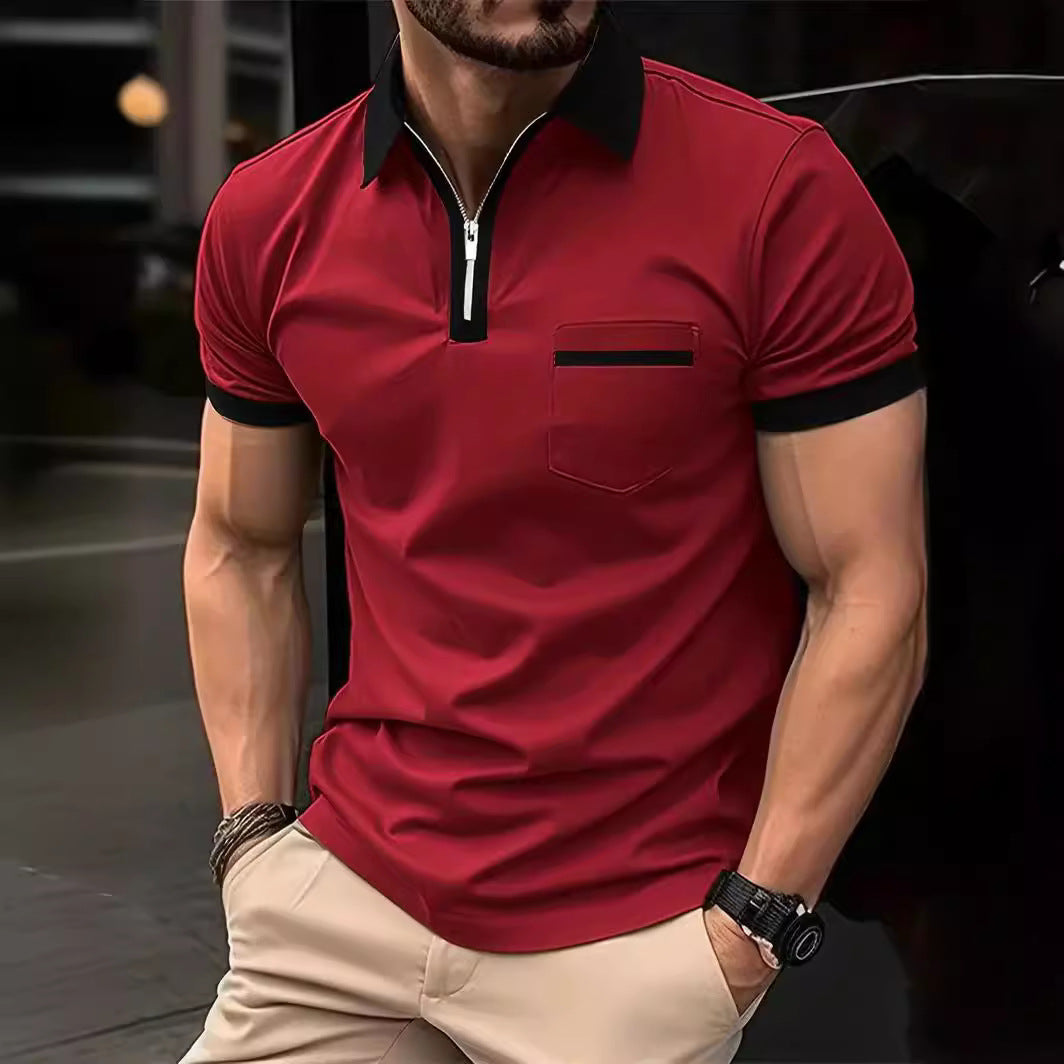 Herren modisches Poloshirt mit kurzem Reißverschluss und Brusttasche Echoarchiv