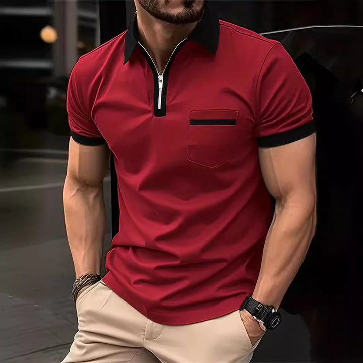 Herren modisches Poloshirt mit kurzem Reißverschluss und Brusttasche Echoarchiv