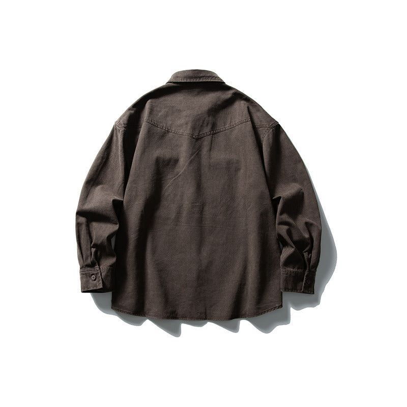 Unisex Oversize Baumwoll-Denim Hemdjacke mit aufgesetzten Brusttaschen und gerundetem Saum Echoarchiv