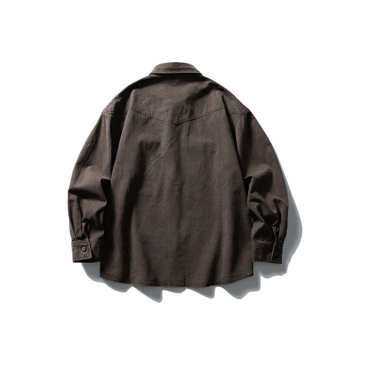 Unisex Oversize Baumwoll-Denim Hemdjacke mit aufgesetzten Brusttaschen und gerundetem Saum Echoarchiv