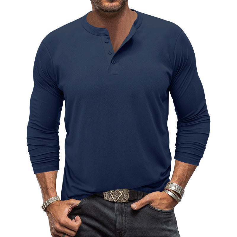 Herren Langarm-Henley-Shirt mit praktischem Knopfdesign Echoarchiv