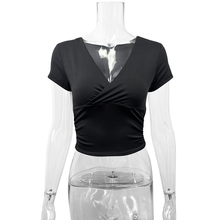 Damen Kurzarm-bodycon Oberteil Echo Archiv