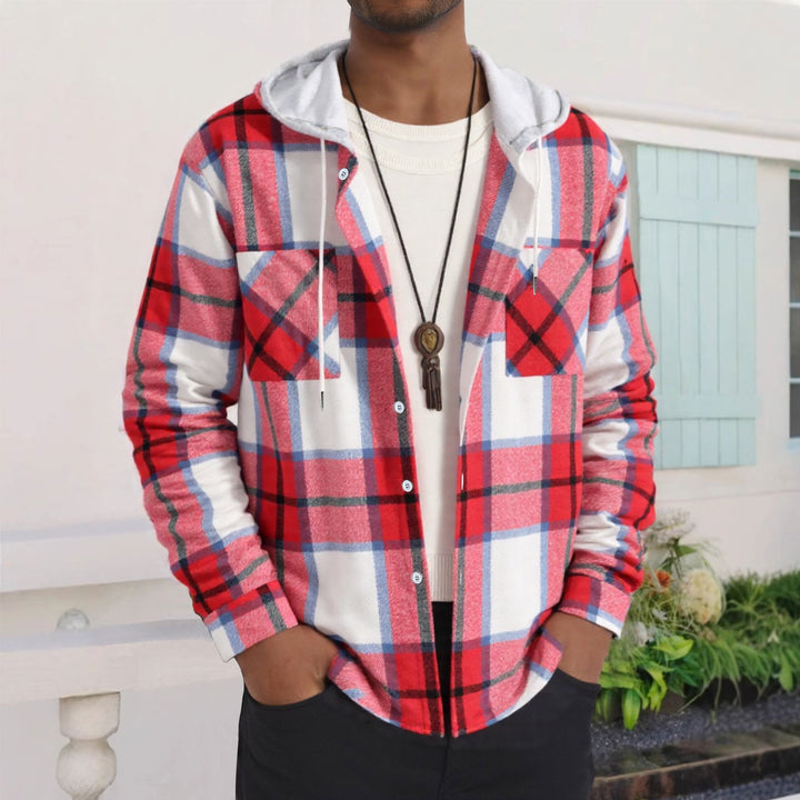 Herren Karierte Flanelljacke mit Hoodie und praktischen Taschen Echoarchiv