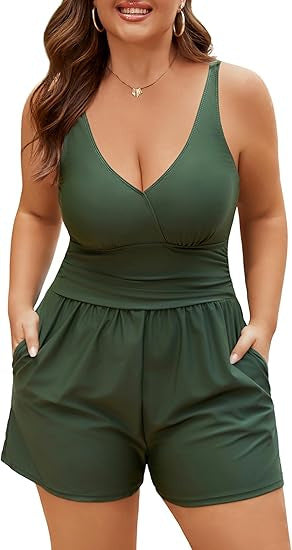 Damen Playsuit mit tiefem V-Ausschnitt und seitlichen Taschen Echo Archiv