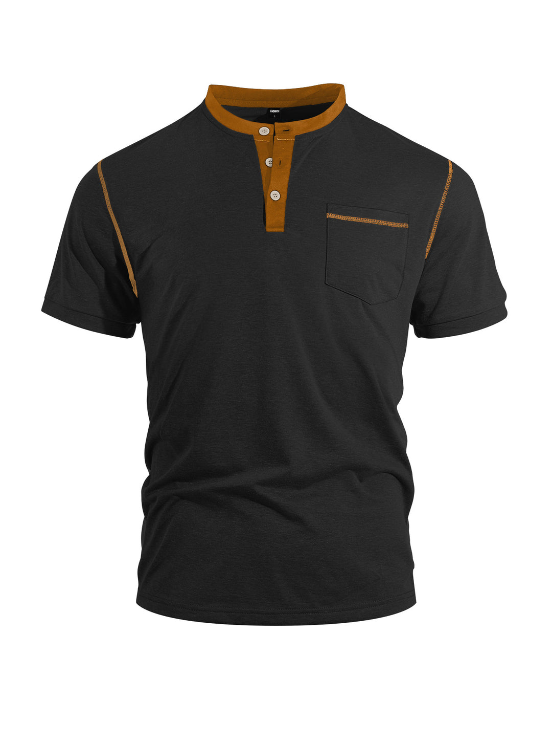Herren nan legeres Kurzarm-Bandkragenshirt mit Knopfleiste Brusttasche und Flatlocknähten Echo Archiv