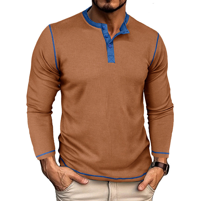Herren Langarm-Henley-Shirt mit strukturiertem Gewebe und modischen Akzenten Echoarchiv
