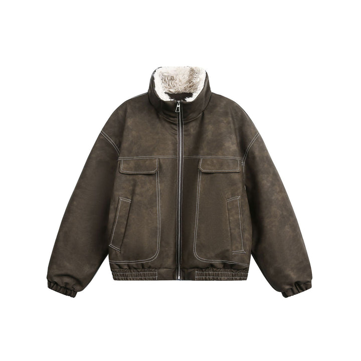 Herren Boxy Veloursleder‑Optik Blouson mit Teddyfutter und hohem Kragen Echoarchiv