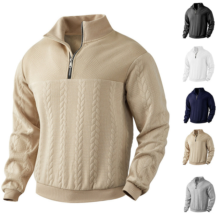 Herren nan Strickpullover mit kurzem Reißverschluss und Zopfmuster Echo Archiv