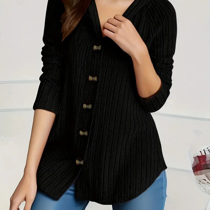 Damen nan kaschierender gerippter Strickcardigan mit V-Ausschnitt und dekorativen Knöpfen Echo Archiv