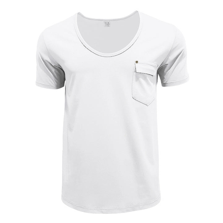 Herren Basic V-Ausschnitt T-Shirt mit Brusttasche Echoarchiv
