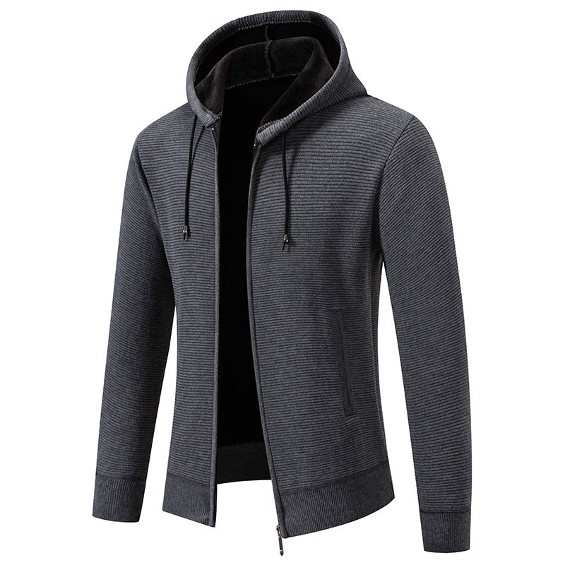 Herren nan strukturierte Reißverschluss-Strickjacke mit gefütterter Kapuze und weichem Teddy-Innenfutter Echo Archiv