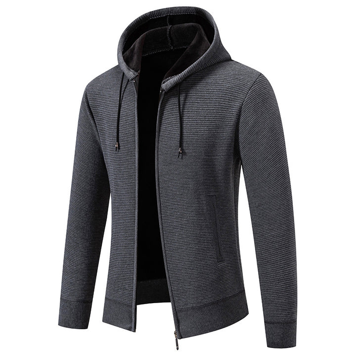 Herren nan strukturierte Reißverschluss-Strickjacke mit gefütterter Kapuze und weichem Teddy-Innenfutter Echo Archiv