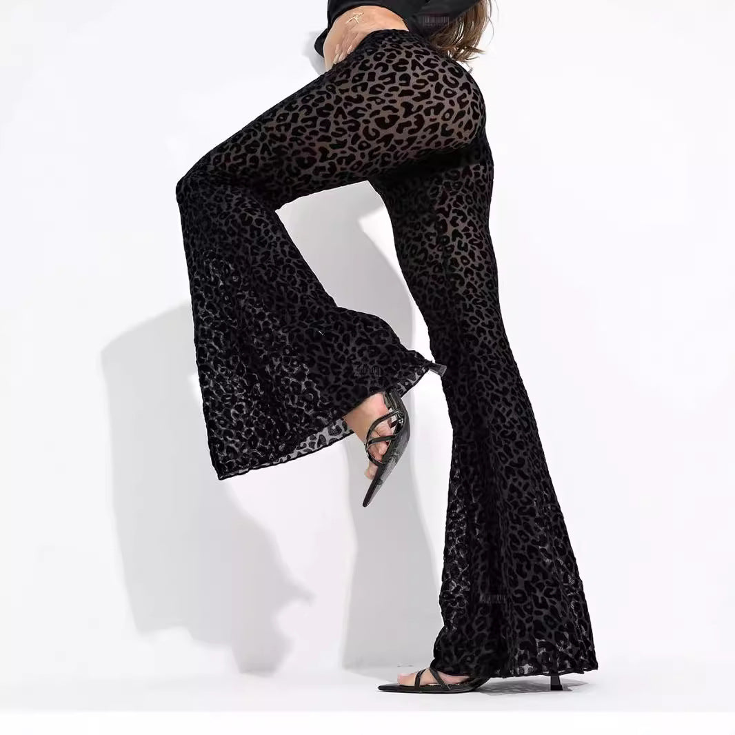 Damen Hoch taillierte Leoparden-Hose mit weitem Bein Echo Archiv