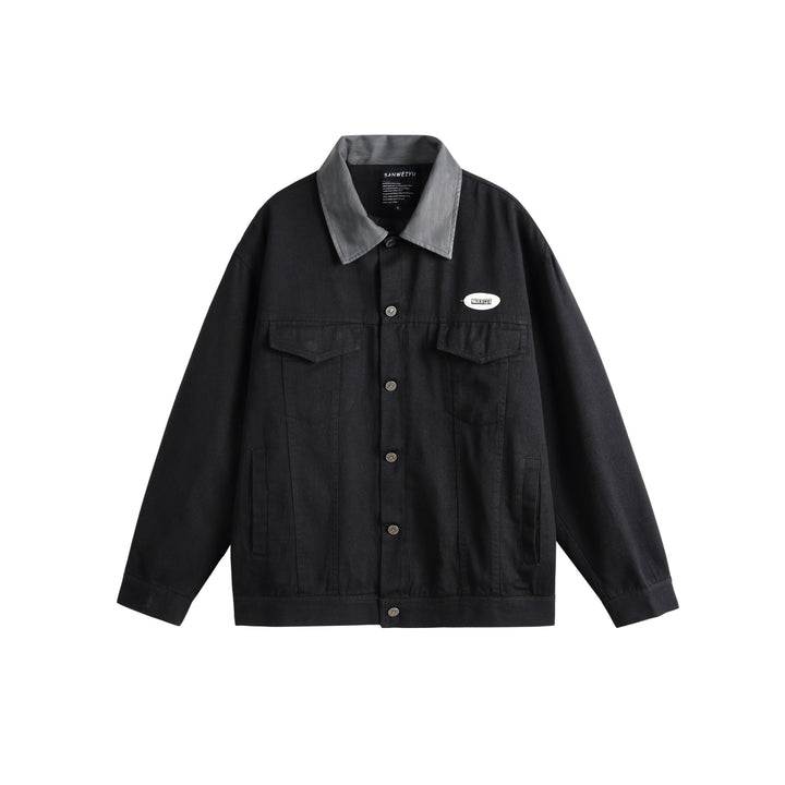 Unisex Oversize Canvas-Hemdjacke mit kontrastierendem Kunstlederkragen Echoarchiv