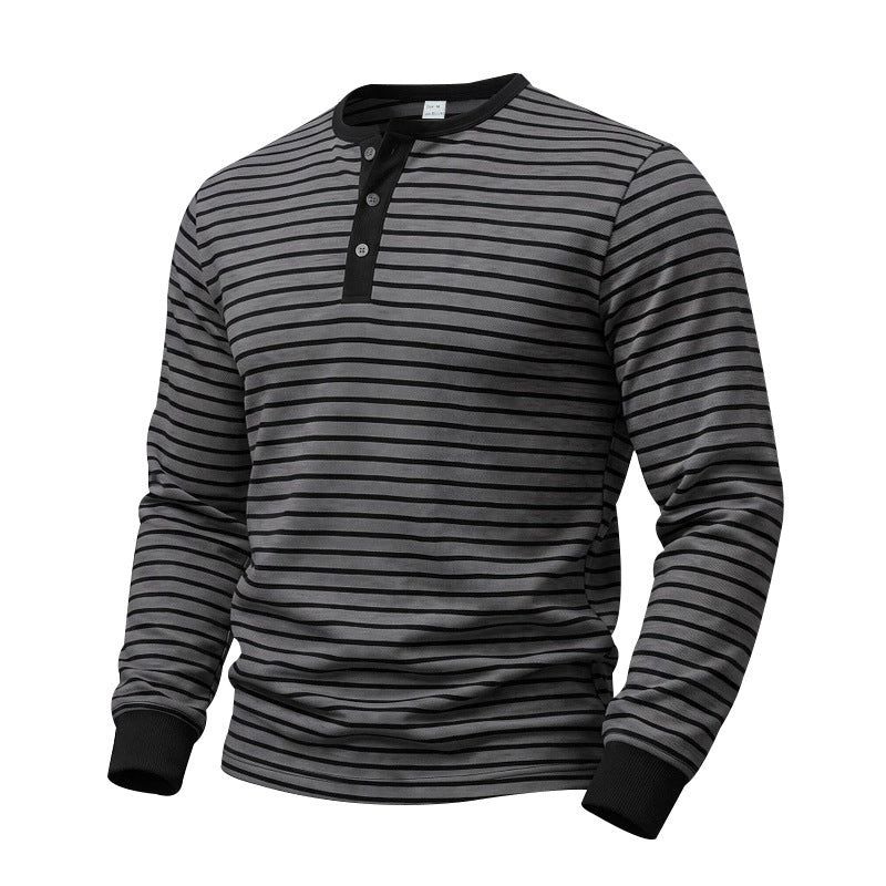 Herren Gestreiftes Langarm-Henleyshirt aus Baumwolljersey mit Knopfleiste Echoarchiv