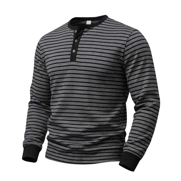 Herren Gestreiftes Langarm-Henleyshirt aus Baumwolljersey mit Knopfleiste Echoarchiv
