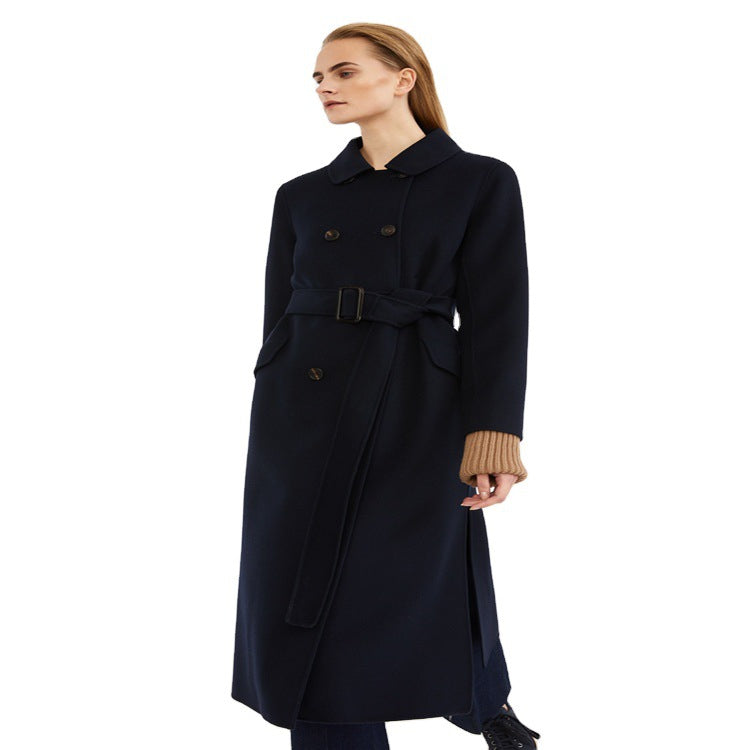 Damen Longcoat im minimalistischen Mantelkleid‑Look mit verdeckter Doppelreihe und Stoffgürtel Echoarchiv