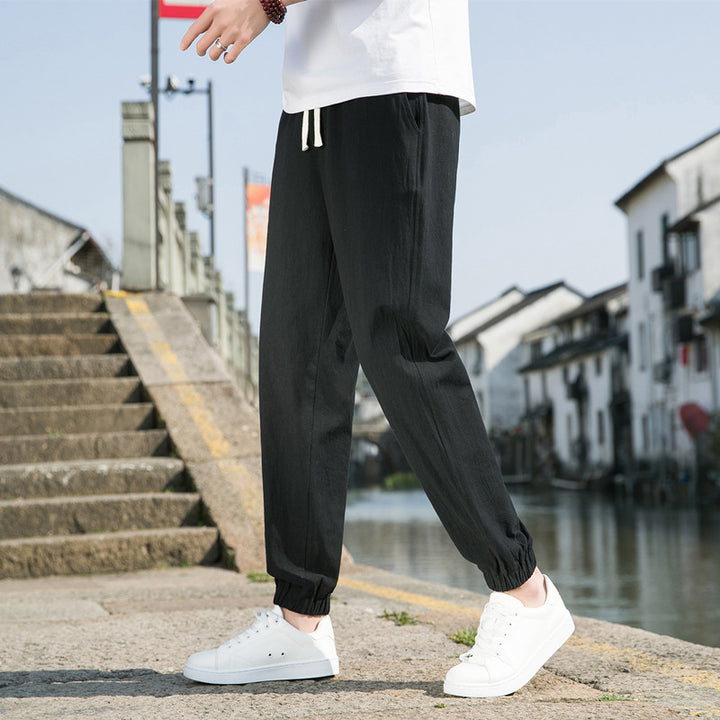 Herren nan tapered Leinen-Baumwoll-Jogger mit Kordelzug, elastischem Knöchelbündchen und schlanker Silhouette Echo Archiv