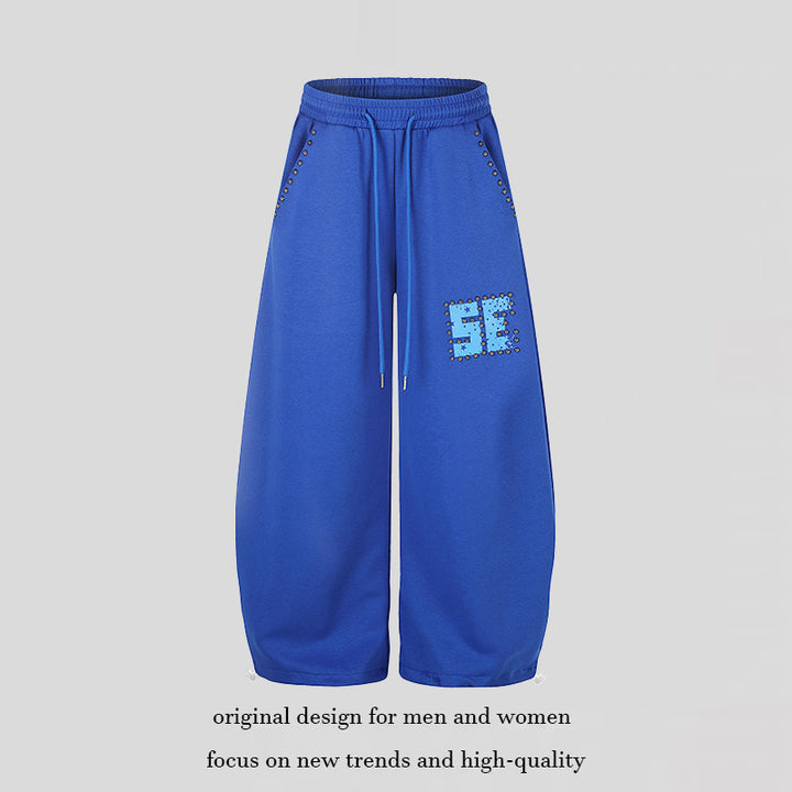 Damen Weite Palazzo-Sweatpants mit Nietenbesatz, Komfortbund und Saumkordel Echoarchiv