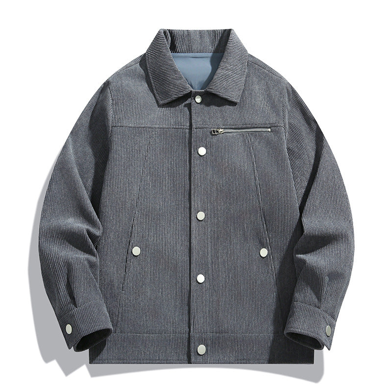Herren Cord-Truckerjacke mit Reißverschluss-Brusttasche und Druckknopffront Echo Archiv