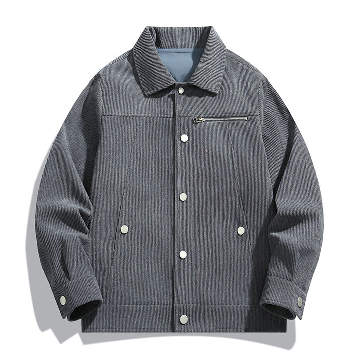Herren Cord-Truckerjacke mit Reißverschluss-Brusttasche und Druckknopffront Echo Archiv