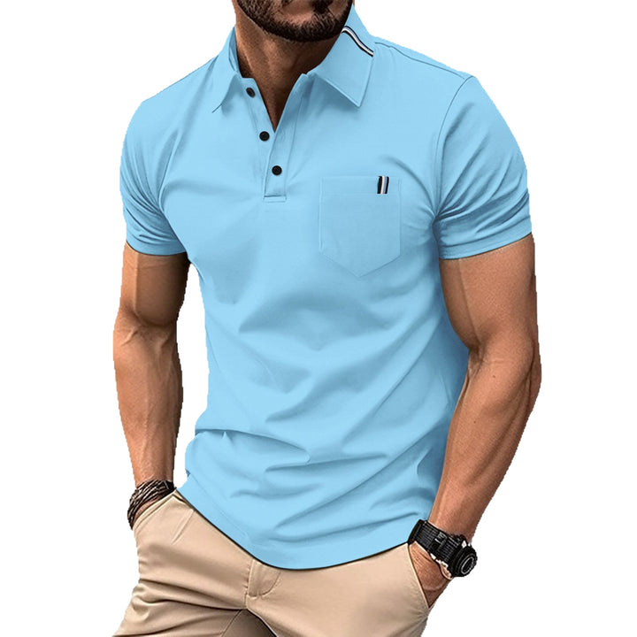 Herren modisches Kurzarm-Polohemd mit Druckknöpfen und Brusttasche Echoarchiv