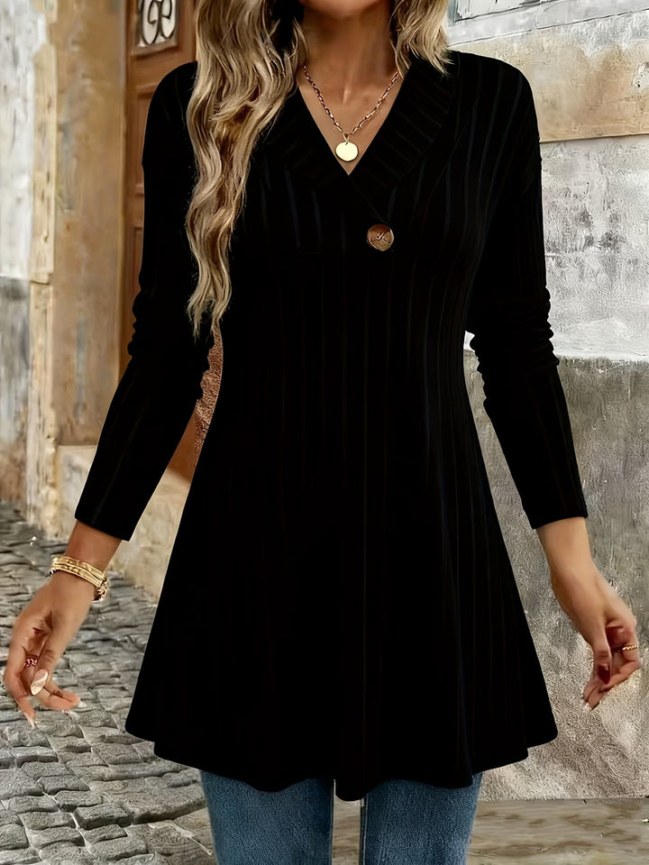 Damen Gestricktes A‑Linien‑Tunika‑Kleid mit Schalkragen und Zierknopf Echo Archiv