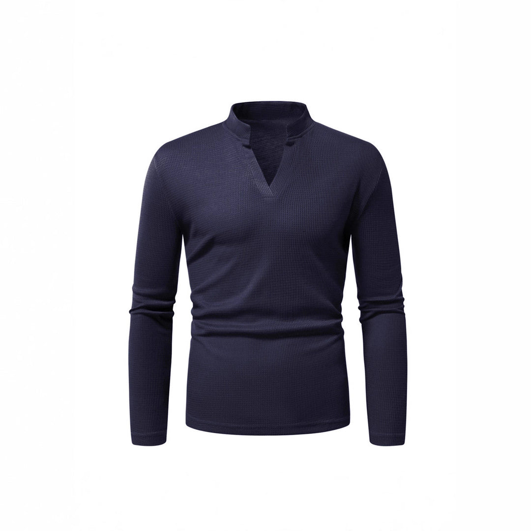 Herren Langarmshirt mit modernem Stehkragen und strukturierter Oberfläche Echoarchiv