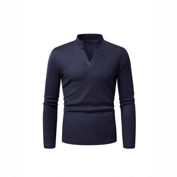 Herren Langarmshirt mit modernem Stehkragen und strukturierter Oberfläche Echoarchiv