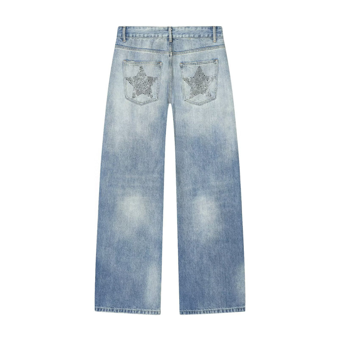 Damen nan weite Highwaist-Jeans mit Stern-Applikationen und Five-Pocket-Schnitt Echo Archiv