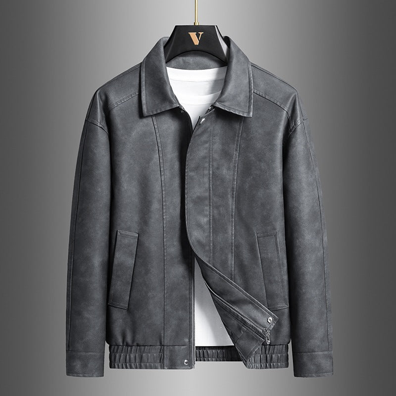 Herren Kurz geschnittene Kunstlederjacke im Vintage‑Look mit Hemdkragen & durchgehendem Reißverschluss Echoarchiv