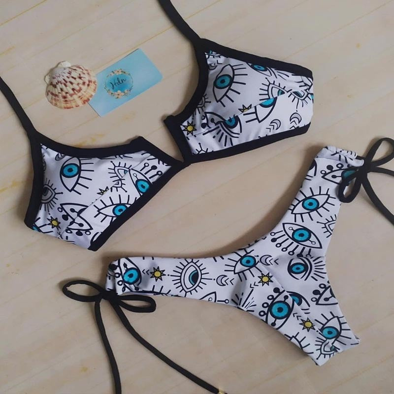 Damen Triangel-Bikini-Set mit einzigartigem Augenmuster Echo Archiv