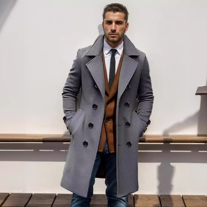 Herren eleganter Wolltrenchcoat mit doppelter Knopfleiste Echoarchiv