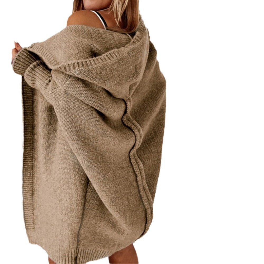 Damen Longline Kapuzen-Strickcardigan mit offener Front – Veloura