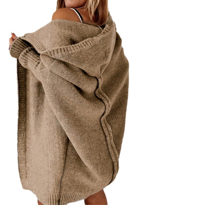 Damen Longline Kapuzen-Strickcardigan mit offener Front – Veloura