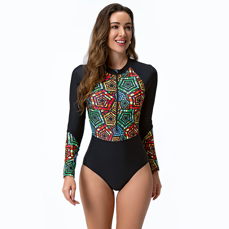 Damen Surfanzug mit langem Arm und stylischem geometrischem Design Echo Archiv