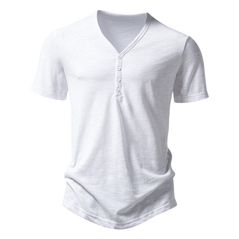 Herren Kurzarm-Henley-Shirt mit V-Ausschnitt und Knopfleiste Echoarchiv