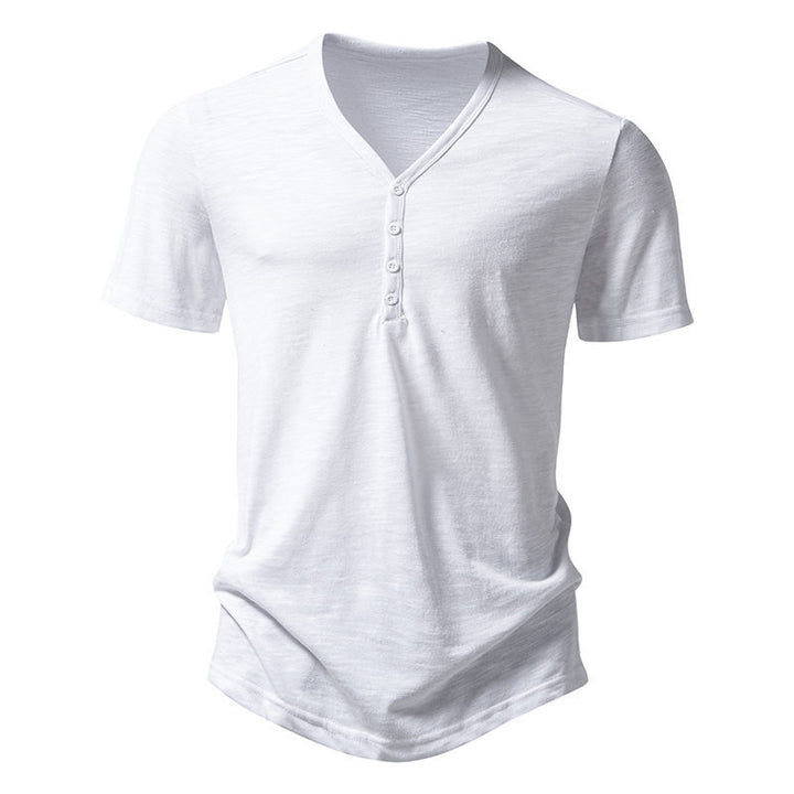 Herren Kurzarm-Henley-Shirt mit V-Ausschnitt und Knopfleiste Echoarchiv