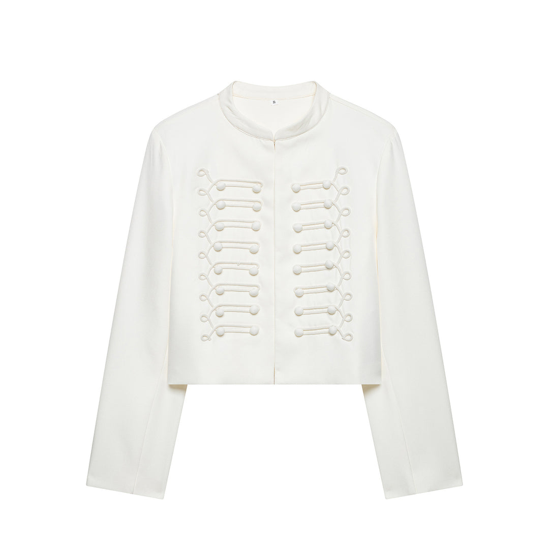 Damen Korddetail-Bolerojacke mit Stehkragen und Paraderiegel-Optik Echo Archiv