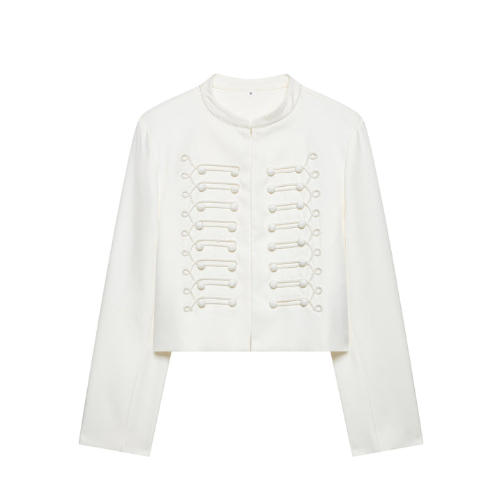 Damen Korddetail-Bolerojacke mit Stehkragen und Paraderiegel-Optik Echo Archiv