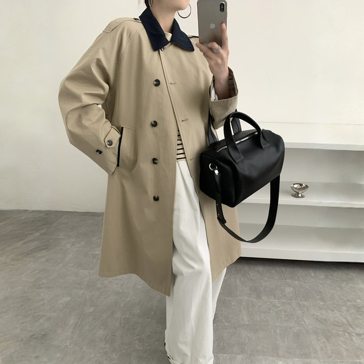 Damen Langer Wasserabweisender Trenchcoat mit Rückencape und Stehkragen Echoarchiv