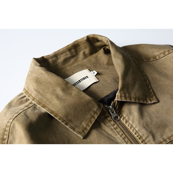 Unisex Boxy-Jeansblouson im Vintage-Washed-Look mit Reißverschluss und elastischem Saum Echoarchiv