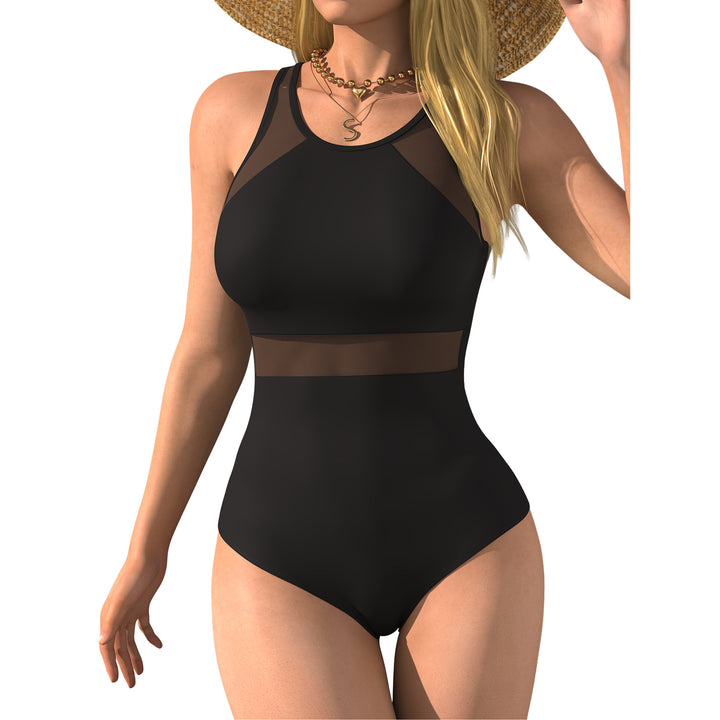 Damen einteiliger Badeanzug mit raffinierten Mesh-Einsätzen und figurformendem Design Echo Archiv