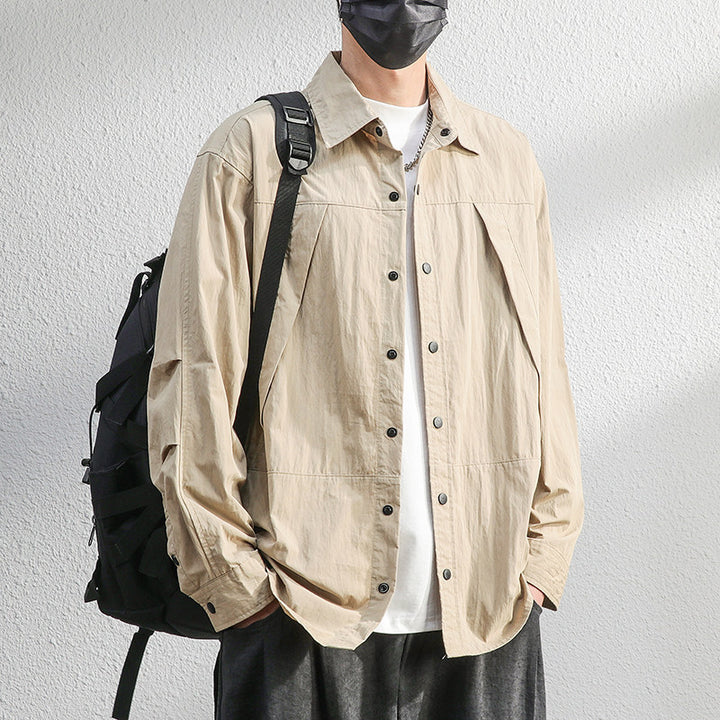 Herren Leichte Overshirt-Hemdjacke im Relaxed-Look mit Druckknopfleiste und Faltendetail Echoarchiv
